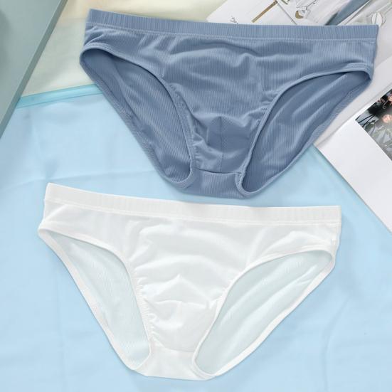 Men Briefs Low-rise Elastic Waistband Ice Briefs Solid Silk Color Ice Silk Thin Panties High Elastic Underwear