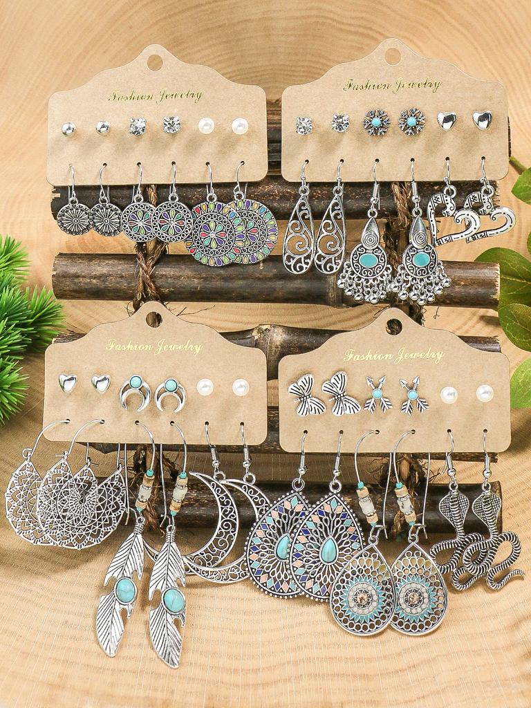 Vintage Boho Geometric Dangle Earrings for Women Ethnic Drop Earrings Jhumka Zircon Gift Ear Studs and Earrings Integrated