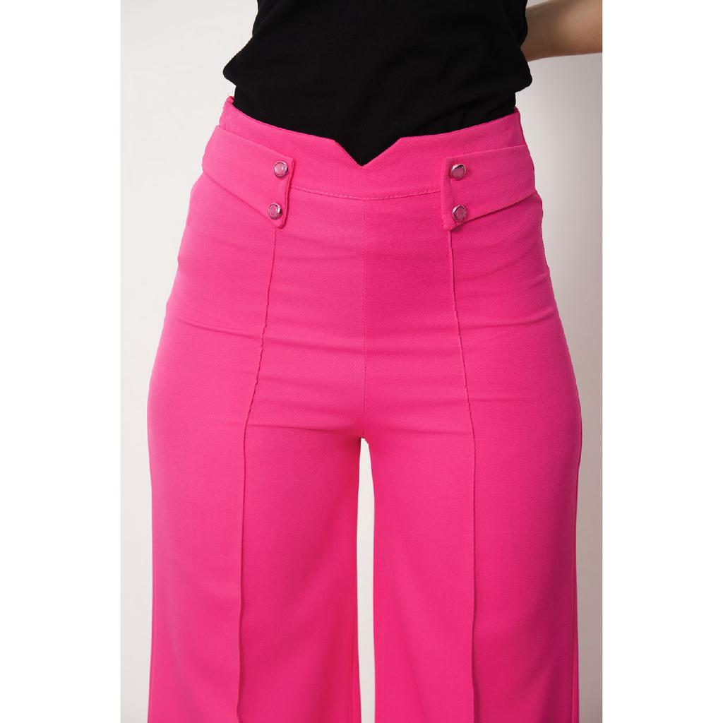 Women's High Waist Palazzo Buttoned Detail Slim Fit Pants