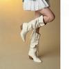 Coarse Heel White Heightening Pile Boots Women's 2025 New Twist Belt Design But Knee High Boots Pointed Western Boots