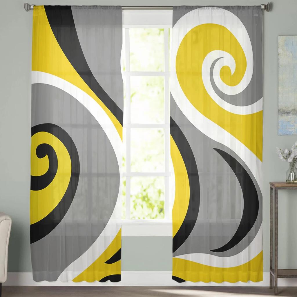 Современные абстрактные желтые тюлевые шторы с водоворотом для гостиной, прозрачные занавески для спальни, оконные жалюзи, вуаль, шторы