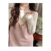 White Semi-turtleneck Fungus Edge Bottoming Shirt Women's Spring and Autumn Sweater with Long-sleeved Lace Knitted Top