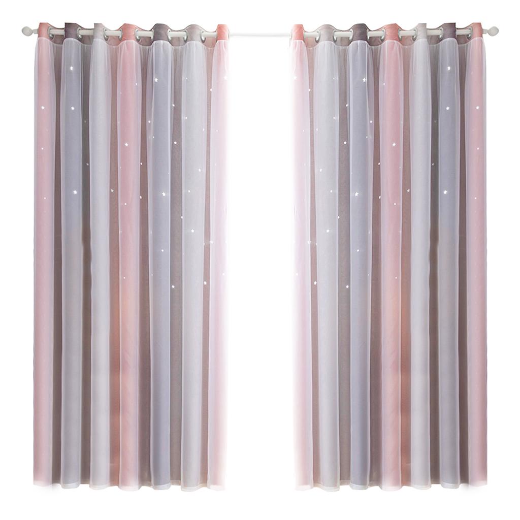 2 шт., занавеска с простым градиентом, ажурный звездный узор, двухслойная затемненная спальня, гостиная