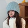 Шерстяная шапка бини в корейском стиле: Теплая, однотонная вязаная шапка с защитой ушей для женщин с большим обхватом головы