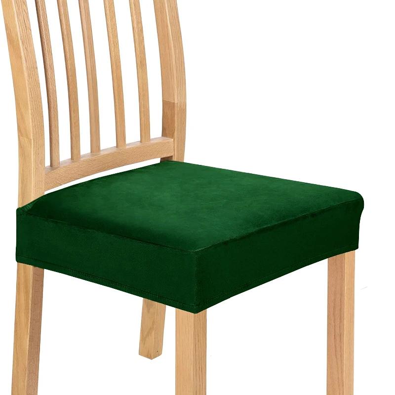 Navy Blue Velvet Dining Chair Cover Removable Elastic Seat Cushion Slipcover For Kitchen Restaurant Home Decor