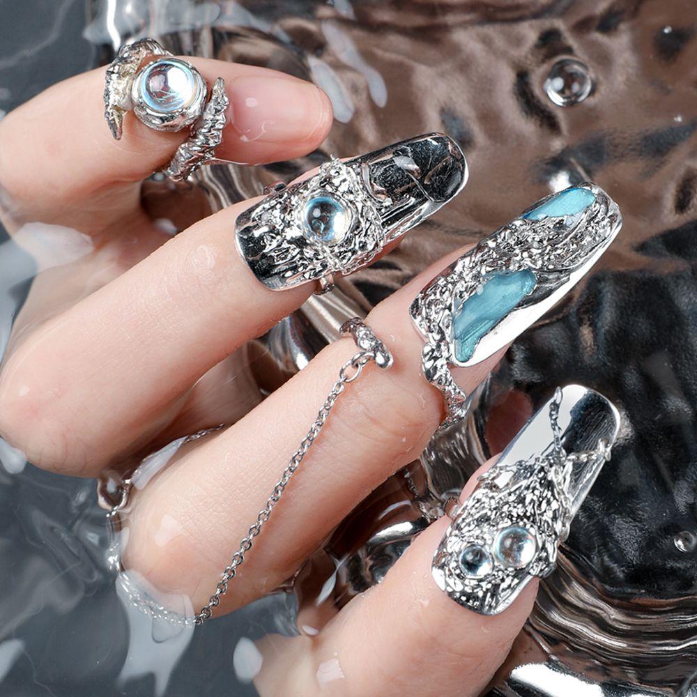 Ring Fashion Jewelry Chain Finger Nail Rings Protective Nail Rings Rings Sets Women Opening Rings