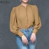 Women Casual Stand Collar Loose Long Sleeve Blouse