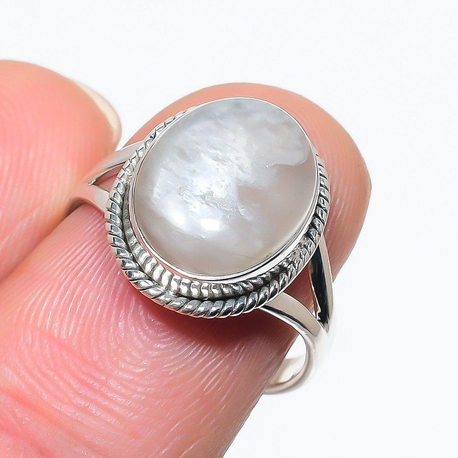 Подарочное кольцо из натурального радужного лунного камня 925 пробы из твердого серебра S.8 p3S33