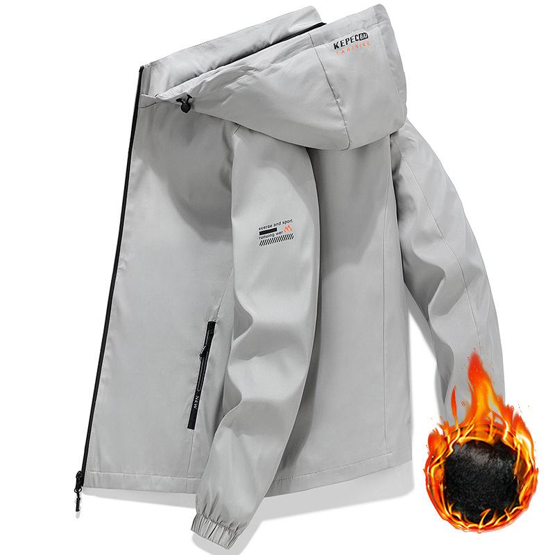 Весна и осень Новая мужская куртка Модная ветровка с капюшоном Мужская утолщенная повседневная куртка Мужская бархатная опционально