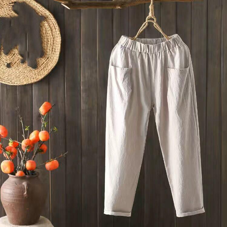 2025 Летняя мода хлопковые и льняные брюки-девятки женские тонкие свободные тонкие прямые брюки с высокой талией женские брюки-гарлем