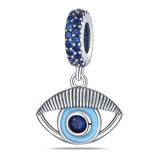 Блестящие Волшебные Глаза 100% Стерлингового Серебра 925 Ослепительно Синий Циркон Подвески Оригинальный FitNew Браслет DIY Изготовление Ювелирных Изделий PAC1002