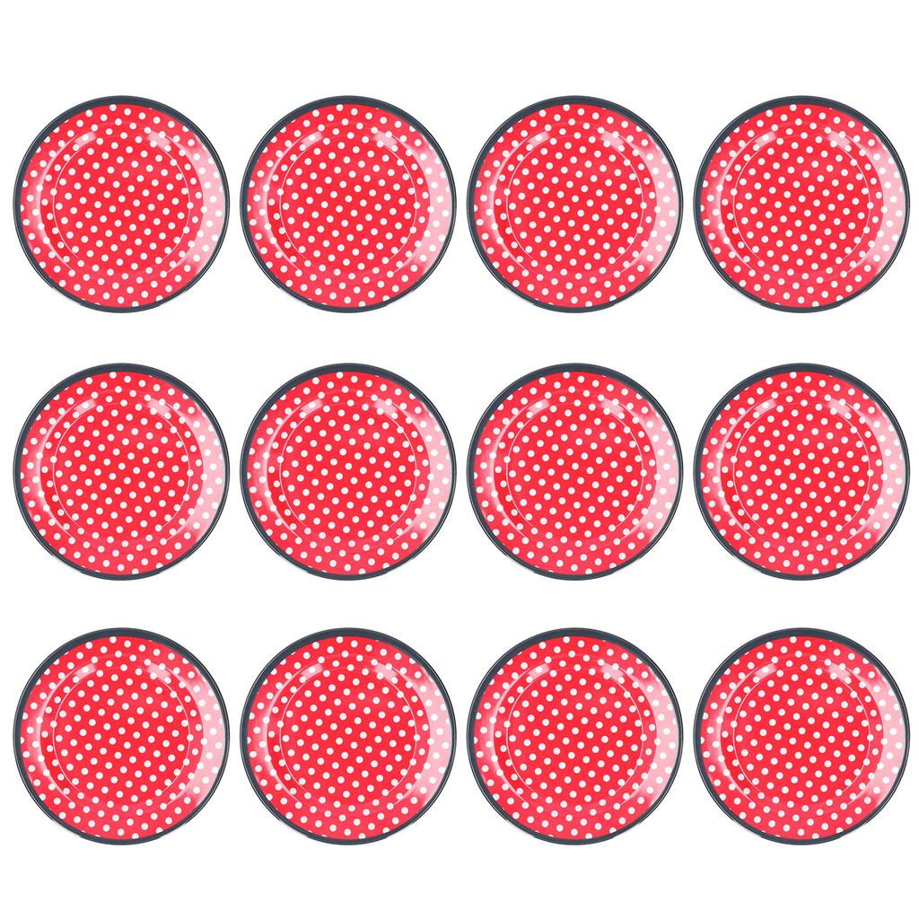 12PCS Salad Plate HighGrade Imitation Porcelain Dinnerware Tableware for Home Use(Red Dot )