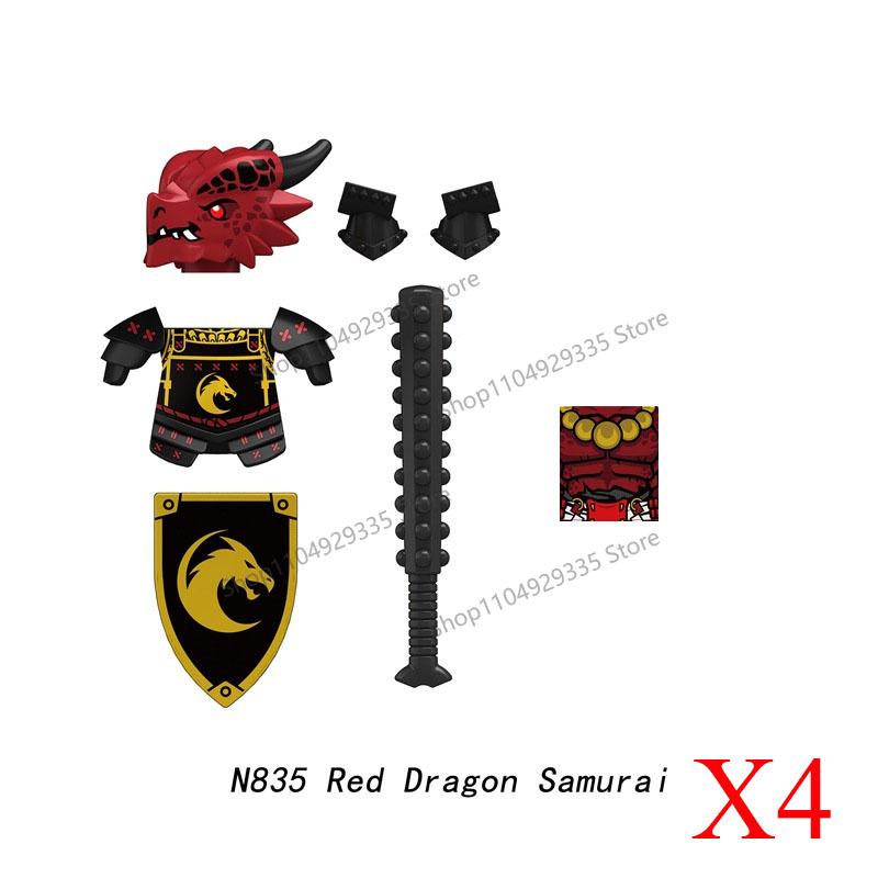 N833-836 Medieval Dragon Knights Building Blocks Blue Dragon Warriors Mini Action Figures Accessories Bricks Model DIY Toy Gifts
