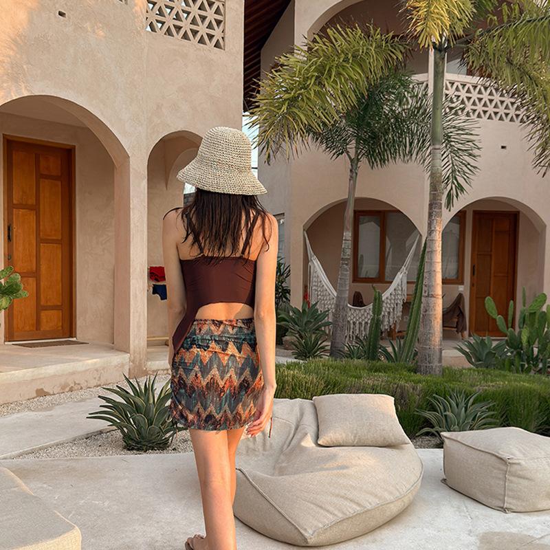Source's Korean style skirt-style split swimsuit for women, high-waisted belly-covering slimming, sexy retro-style hot spring vacation swimwear