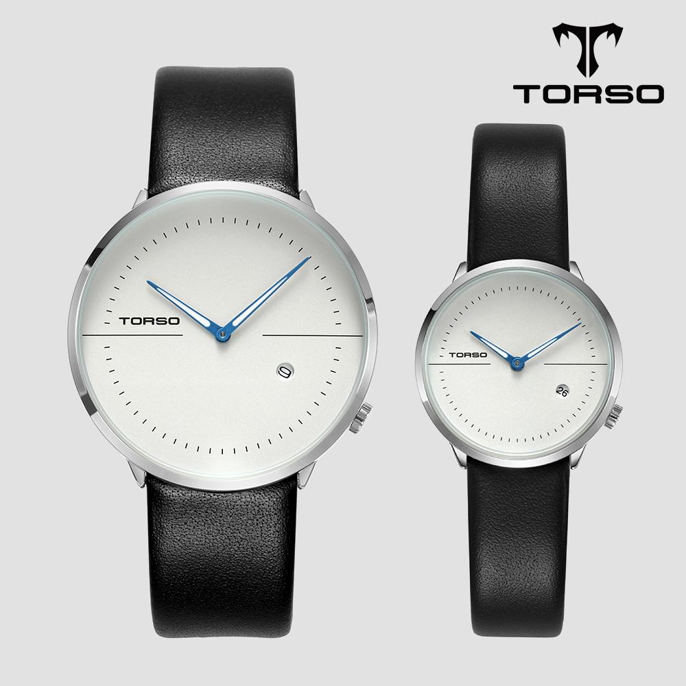 Toleuso T77L-Slbk Бесшумные Двуручные Просто Дата Парные Часы Мужские и Женские Кожаные Часы