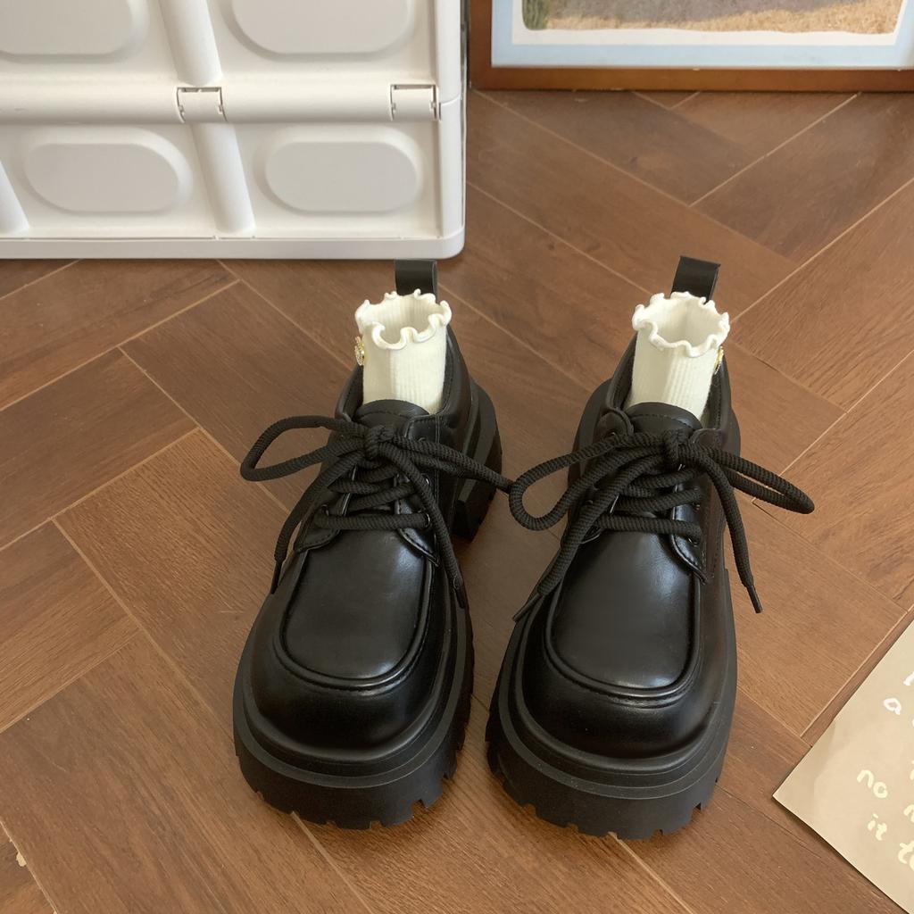 Модные женские кожаные туфли на толстой подошве в британском стиле, туфли-лоферы на шнуровке, ретро туфли на высоком каблуке Мэри Джейн, модная обувь на каблуке