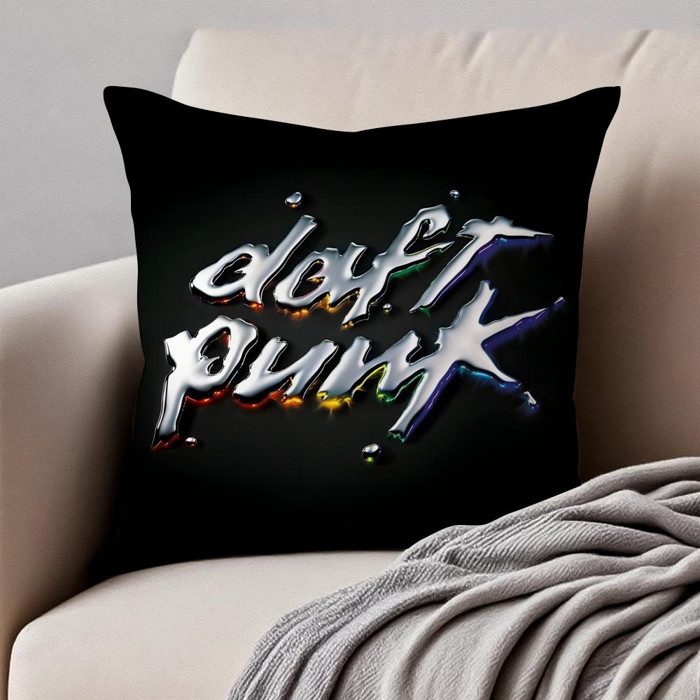 Electronic French Rock Band DDaft PPunk Cushion Cover Pillowcase Antidustmite Invisible Zipper Short Plush Sofa Cushion