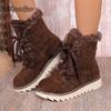 Fashion Snow Boots for Women Outwear 2025 New Fashionable Lace Up Flat Thick Bottom Velvet Snow Boots Anti-Slip Outdoor Mid Calf Botas