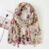 Fashion Printing Flower Tassel Shawl Cotton Viscose Scarf Women Beach Sunscreen Shawl Muslim Hijab Wrap Headscarf 180*90Cm