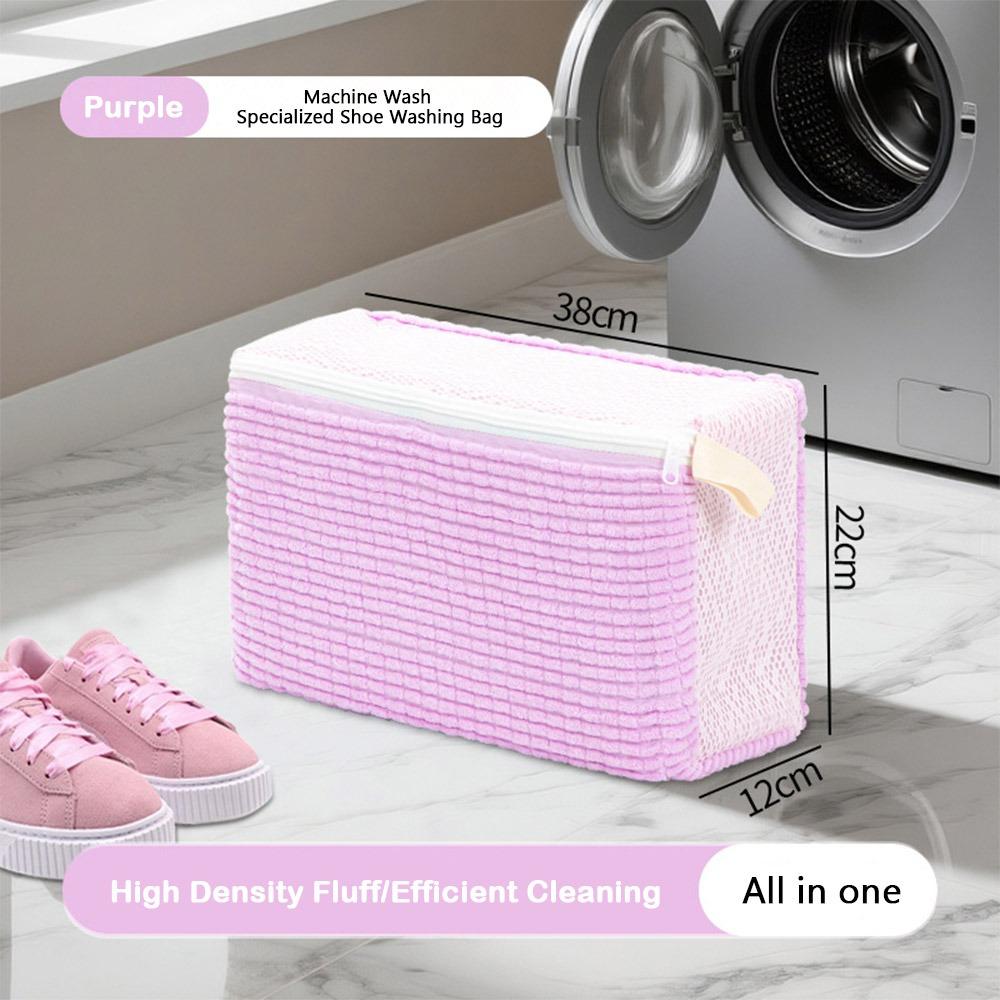 Fluffy Chenille Shoe Washing Bag Zipper Closure Shoes Cleaning Bag Washing Machine Bag Household