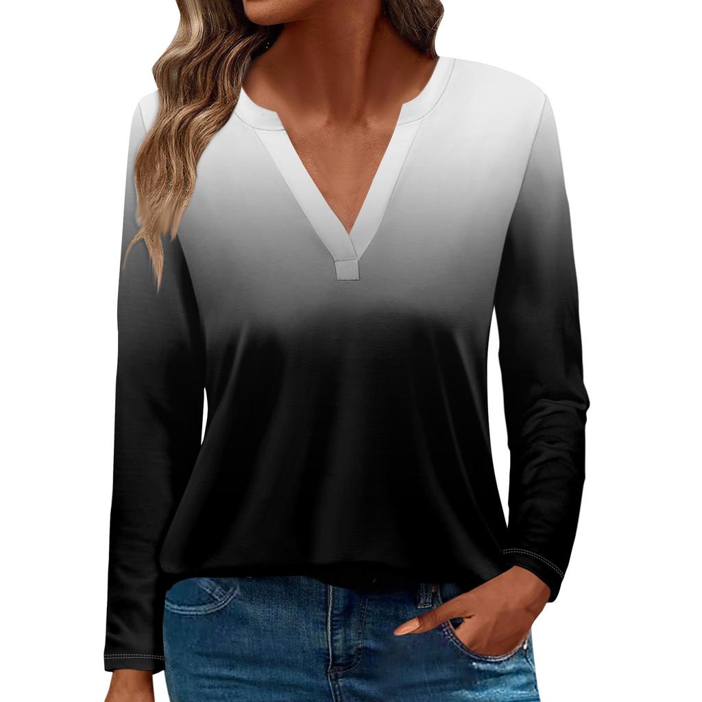 Women's T Shirt Tee Printed Long Sleeve Daily Weekend Fashion Basic V Neck Regular Top