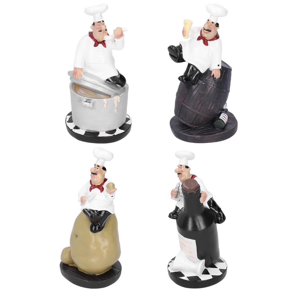 Chef Statue Figurines Set, 4 Unique French Chef Decorations for Kitchen