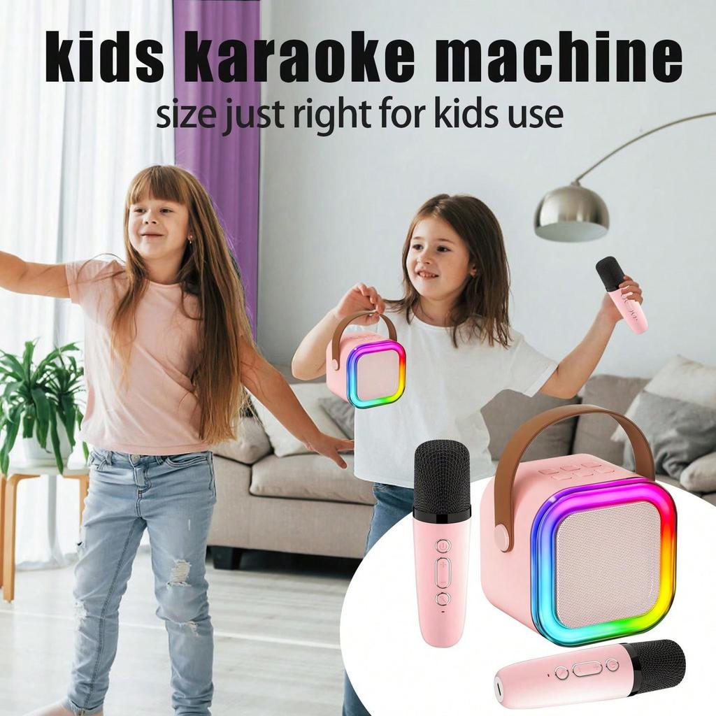 Karaoke Machine, Mini Karaoke Machine with Wireless Microphone, Portable Speaker with Voice Changer Effect and LED Light, Best Gift Toys for Boys and