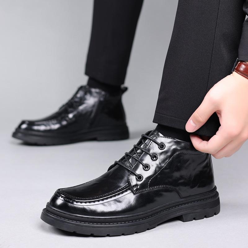 Зимние теплые мужские кожаные туфли кожаные повседневные хлопковые туфли деловые туфли-оксфорды с высоким голенищем кожаные ботинки бархатные мужские туфли ботинки