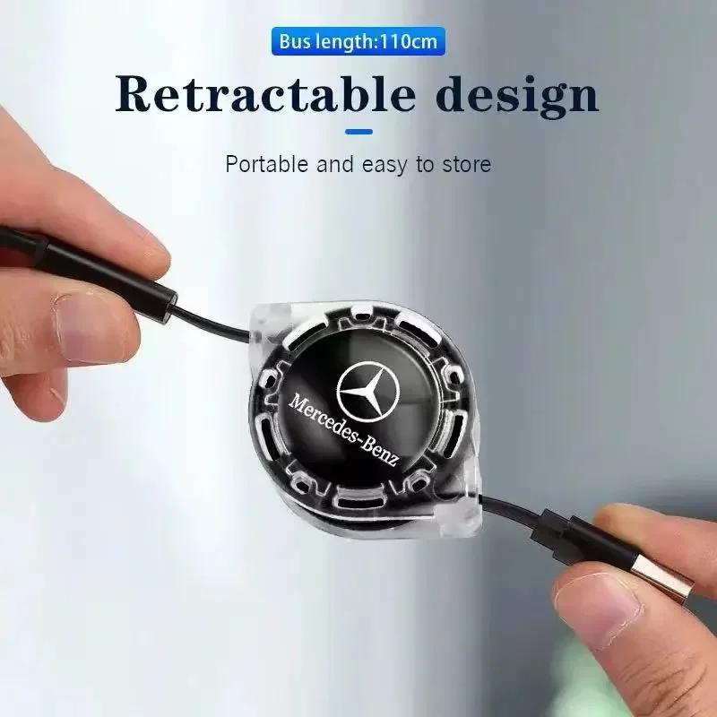 CRB1 Car 3 In 1 Fast Charging Cable Type C Micro USB Charger Wire For Mercedes Benz AMG GLC GLE GLB GLS W204 W205 W203 W211 W212 W213