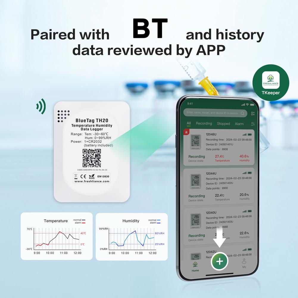 Регистратор температуры и влажности BT Холодильное хранение фруктов Холодильная цепь Транспортировка Регистратор температуры Управление через мобильное приложение