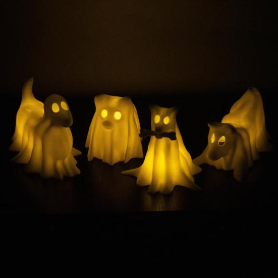 1/4 шт Хэллоуин Призрак Собака Ночной Светильник на Батарейках Смола Щенок Призрак Светодиодная Лампа Домашний Офис Спальня Внутреннее Украшение Орнамент