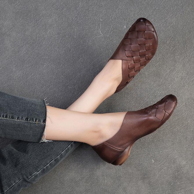 Johnature Ретро-лоферы ручной работы из натуральной кожи с мягкой подошвой, женские туфли без застежек на низком каблуке