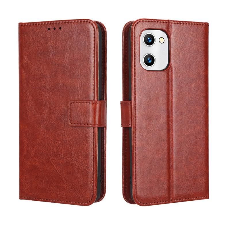 Кожаный чехол-книжка для Umi C2 и Umidigi C1 Max: Узор "Crazy Horse", Слот для карт, Ремешок.