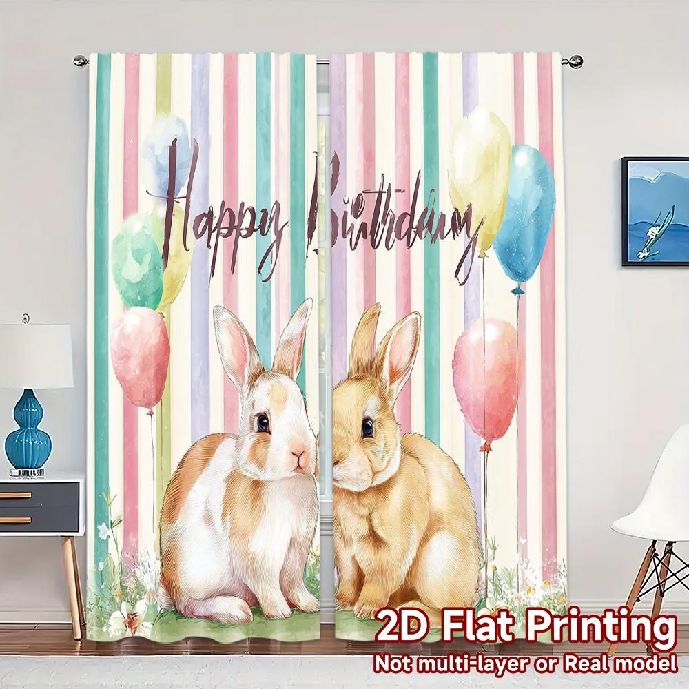 2 шторы с 2D плоской печатью (Без Рода) BirthdayBunnies Модные Современные Шторы Тканевые Шторы Для Праздничного Использования для