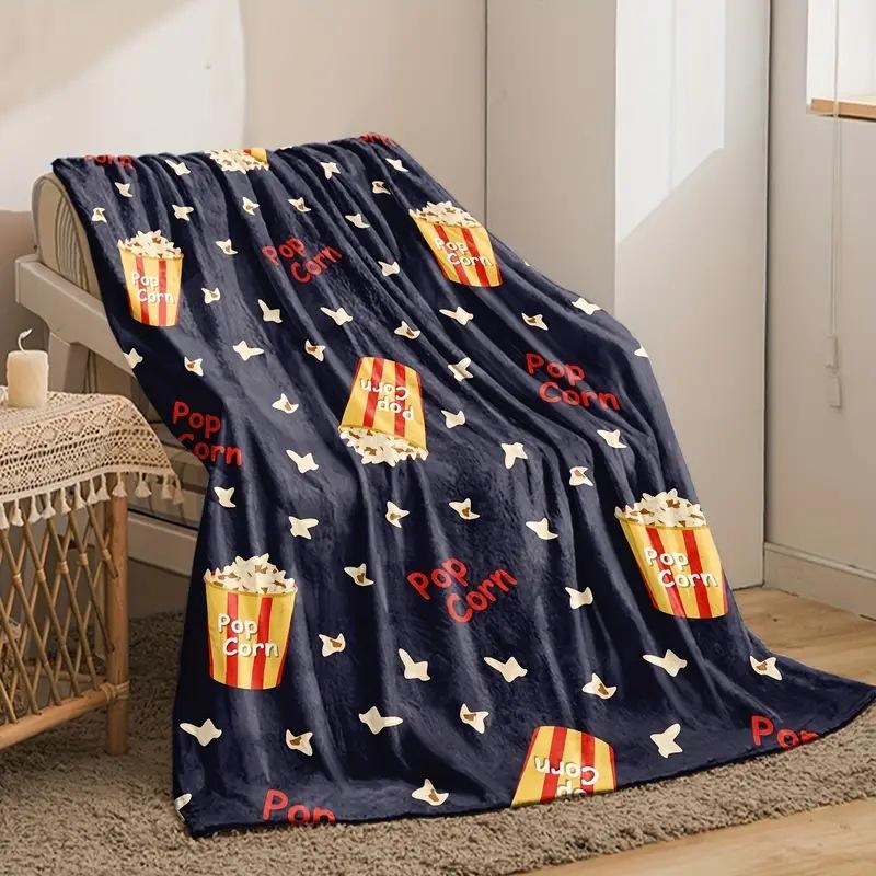 Cartoon popcorn digital-printed polyester Bedroom velvet flannel cover blanket Fleece soft sofa cover blankets for beds
