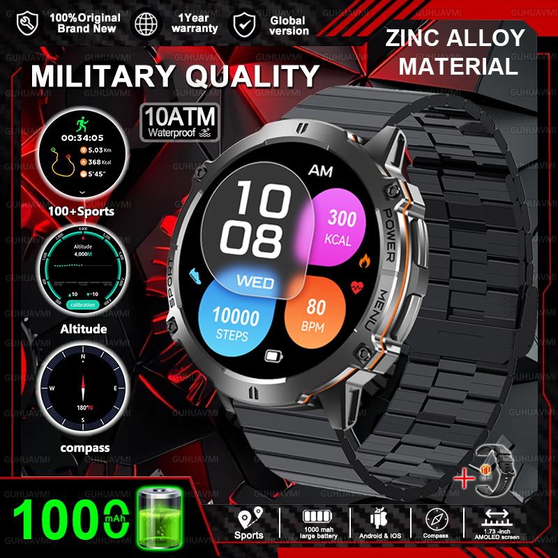 Новые Военные Умные Часы 1000 мАч HD AMOLED Экран GPS-трек 10ATM Водонепроницаемые Компас BT-звонок Спортивные Умные Часы Мужские