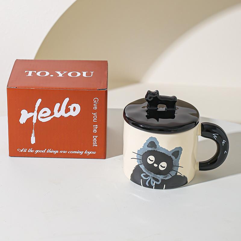 Cute Cat Cup Office Mug with Lid Water Cup Ceramic Couple Gift Souvenir Gift Box Birthday Creativity