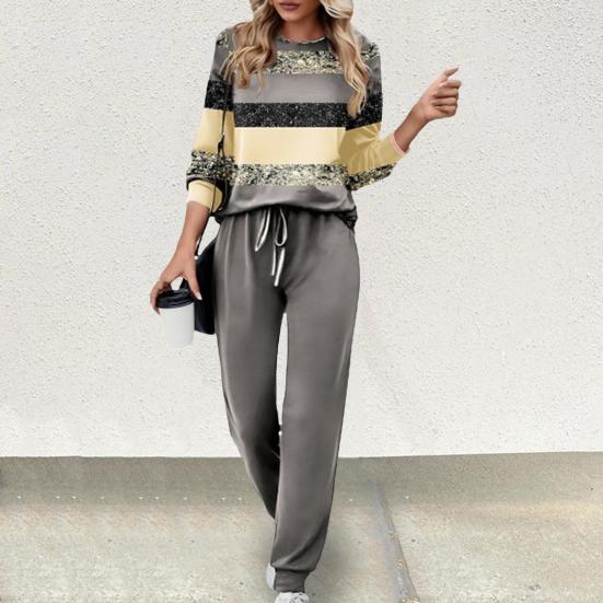 Осенний женский повседневный костюм с принтом, брюки с длинными рукавами, костюм-двойка