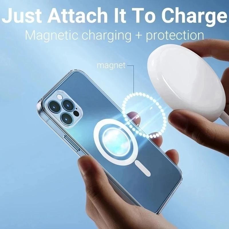 QGeeM Магнитный прозрачный чехол Mag-safe для iPhone 15 13 12 mini 11 14 Pro Max 8 Plus SE X XR XS MAX, чехол для беспроводной зарядки