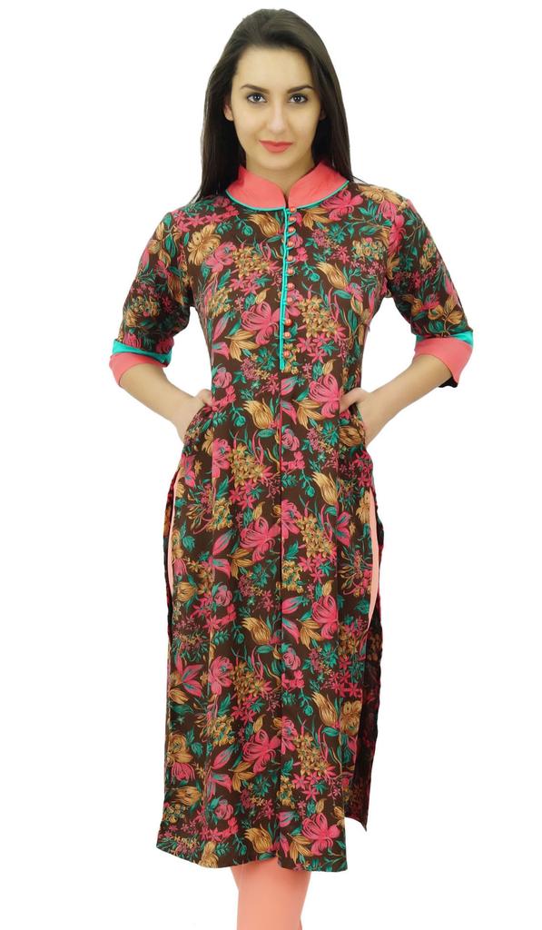 Bimba Women Pashmina Blend Straight Kurta Floral Kurti 3 4 Sleeve with