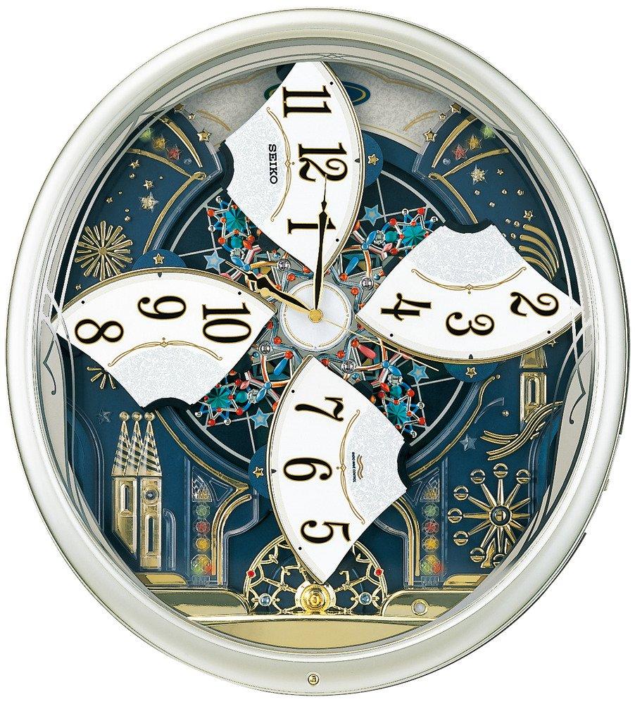 Seiko Часы настенные радиочасы аналоговые Karakuri 6 песен мелодия вращающийся декор светло-золотой жемчуг RE561H SEIKO