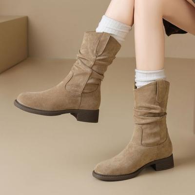 Ботинки с мехом женские 2025 новые весенне-осенние ковбойские полусапожки в западном стиле летние одинарные сапоги полусапоги ботинки Мартин женские сапоги