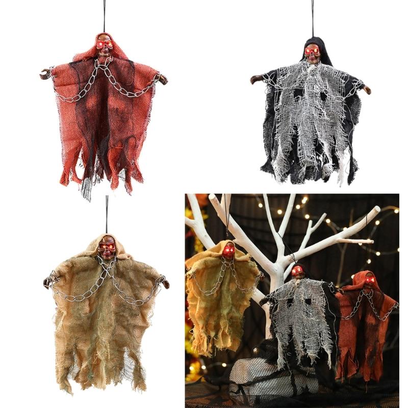 Witch Skeleton Hanging Ornament with Light up Eye Halloween Ghostly Witch Ceiling Decoration for Doorway Patios Garden