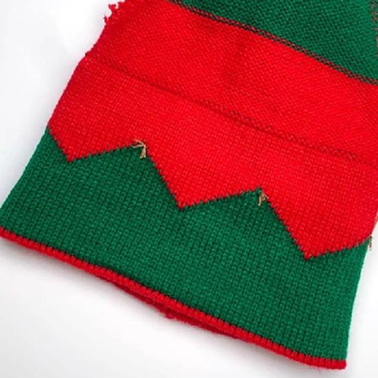 Christmas Hat with Bells Plush Ball Decor Red Green Patchwork Color Breathable Santa Claus Hat Daily Party Wear