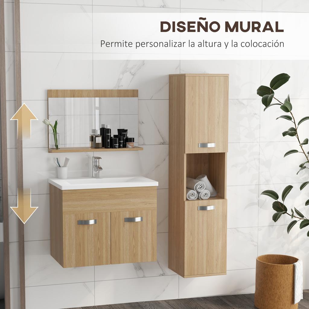Bathroom Furniture Set, 3-Piece, Wall-Mounted, Mirror, Cabinet with Ceramic Sink, Bathroom Column