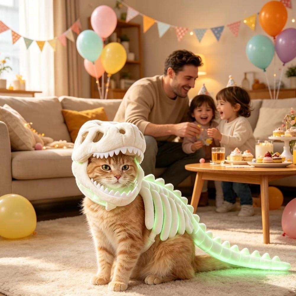Hood Outfit Dinosaur Skeleton Cat Costume Soft Plush Pet Dino Skull Hooded Costume Cat and Dog