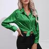Leopard Print Loose Satin Blouse Women Fashion Long Sleeve Silk Casual Shirt Button Elegant Office Lady Tops Women Clothing 26106