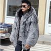 Hooded Fox Fur Grass Men's Mink Fur Fur One Piece Coat Silver Fox Whole Mink Fur Coat Casual Jacket