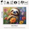 2D Cute Sloth Floral Backdrop Colorful Wildflower Photography Background Cloth