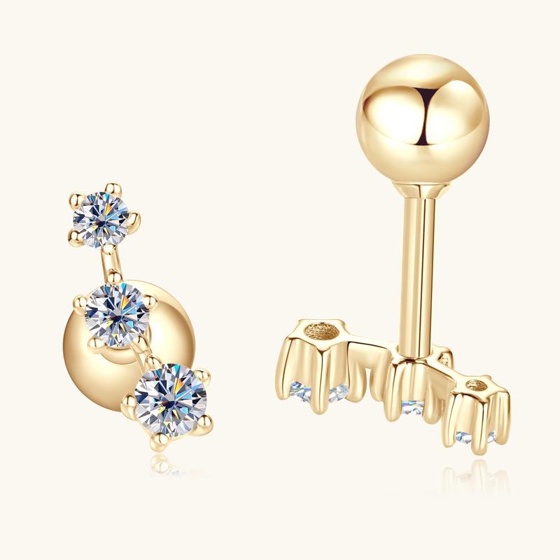 Silvere Glam Internet Celebrity Ins Style Samsung 10k Gold Moissanite Stud Earrings For Women High-end Design Earrings
